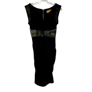 Nicole Miller Womens Black V Neck Ruched Sheath Dress Cap Sleeves size 8